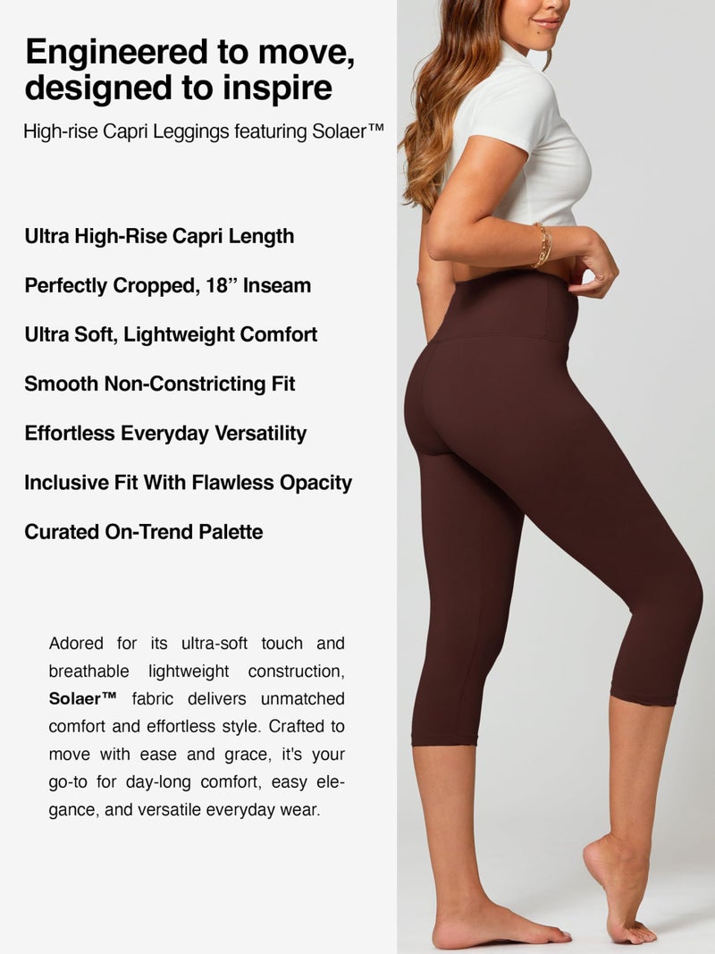 Conceited Capri Leggings for Women - Soft - High Waist Tummy Control - Essential - Regular and Plus Size - Brown - Small - Medium - Image 2